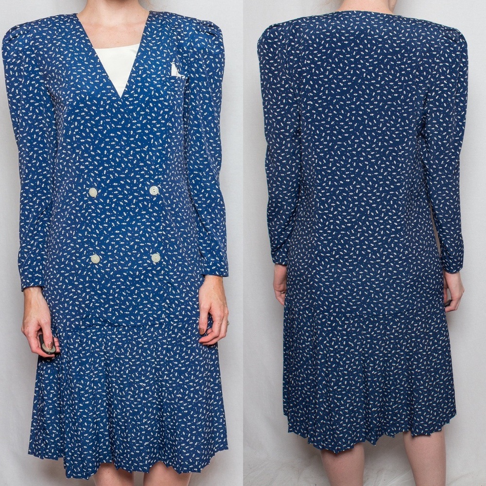 Vintage 80s Leslie Fay Drop Waist Dress
